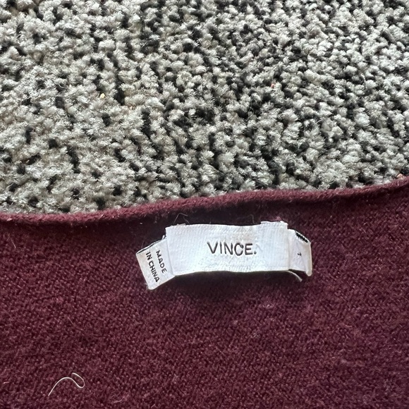 Vince Burgundy V Neck Wool Blend Preppy Sweater - Picture 2 of 3